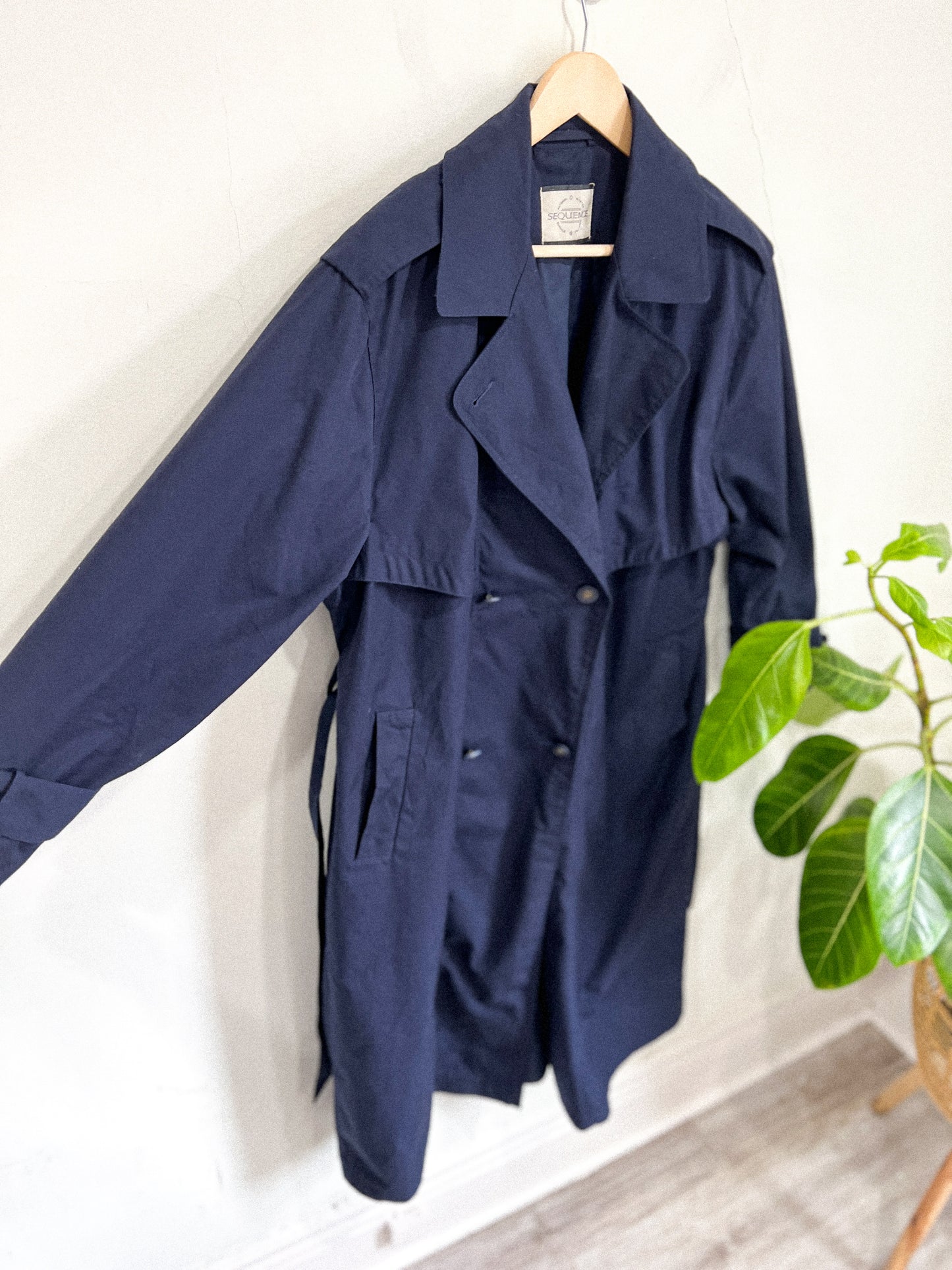 Vintage Navy Trench Coat (Size L)