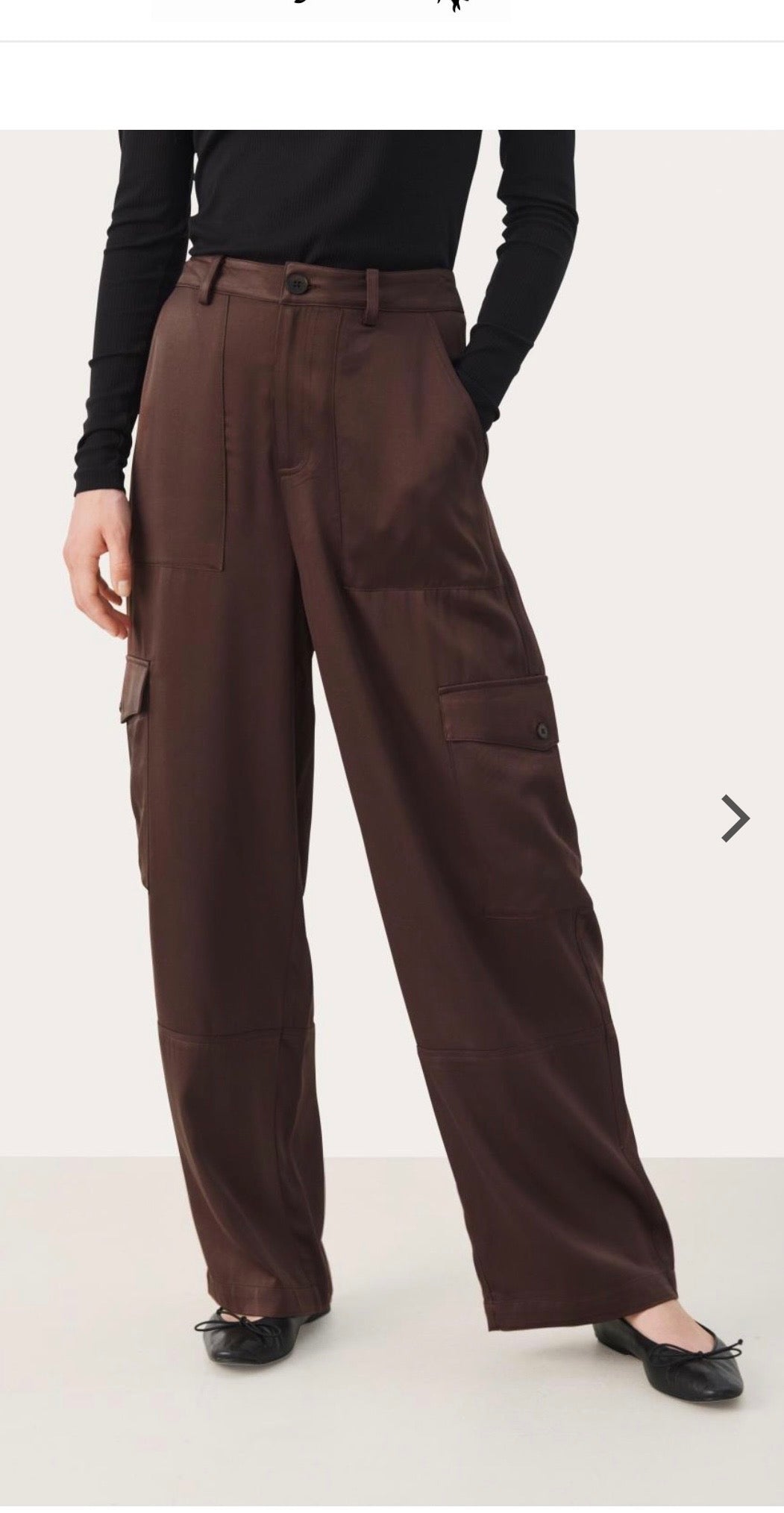 Part Two "Crine Satin Cargo Trouser in Brown" (Size S)