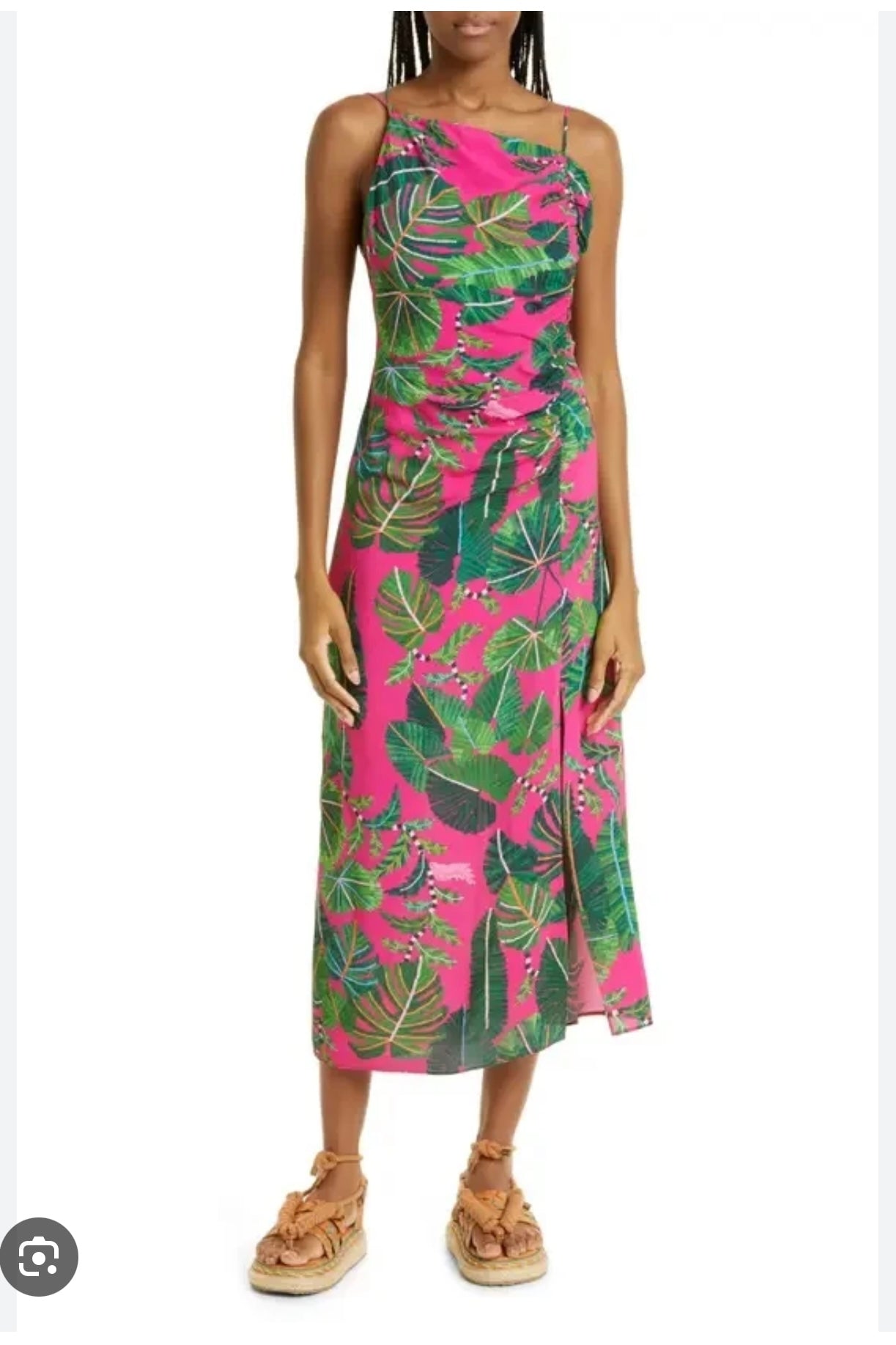 FARM RIO "Leaves Midi Dress in Hot Pink/Green" (Size S)