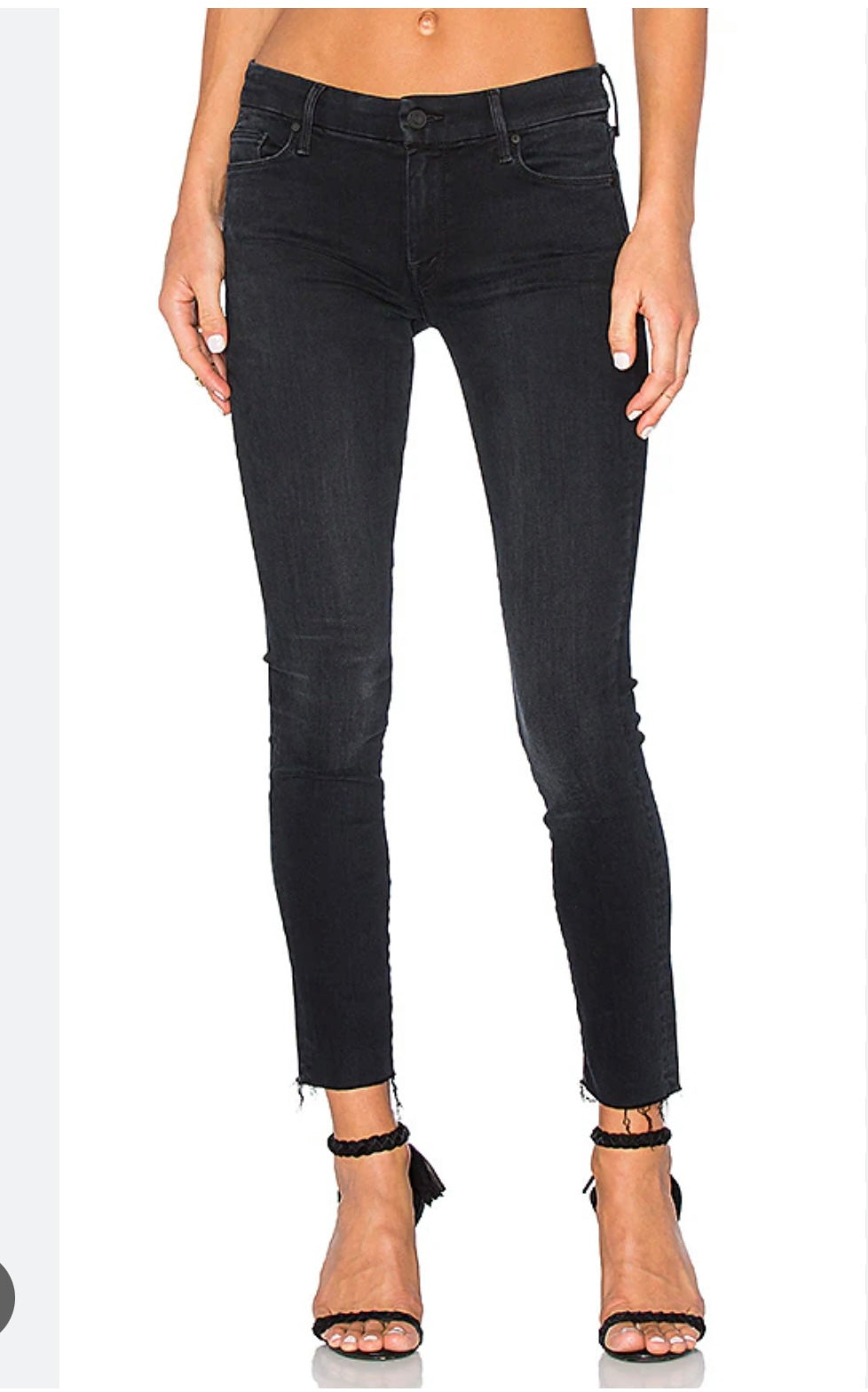 MOTHER "The Looker Ankle Fray Jeans in Black" (Size 28)