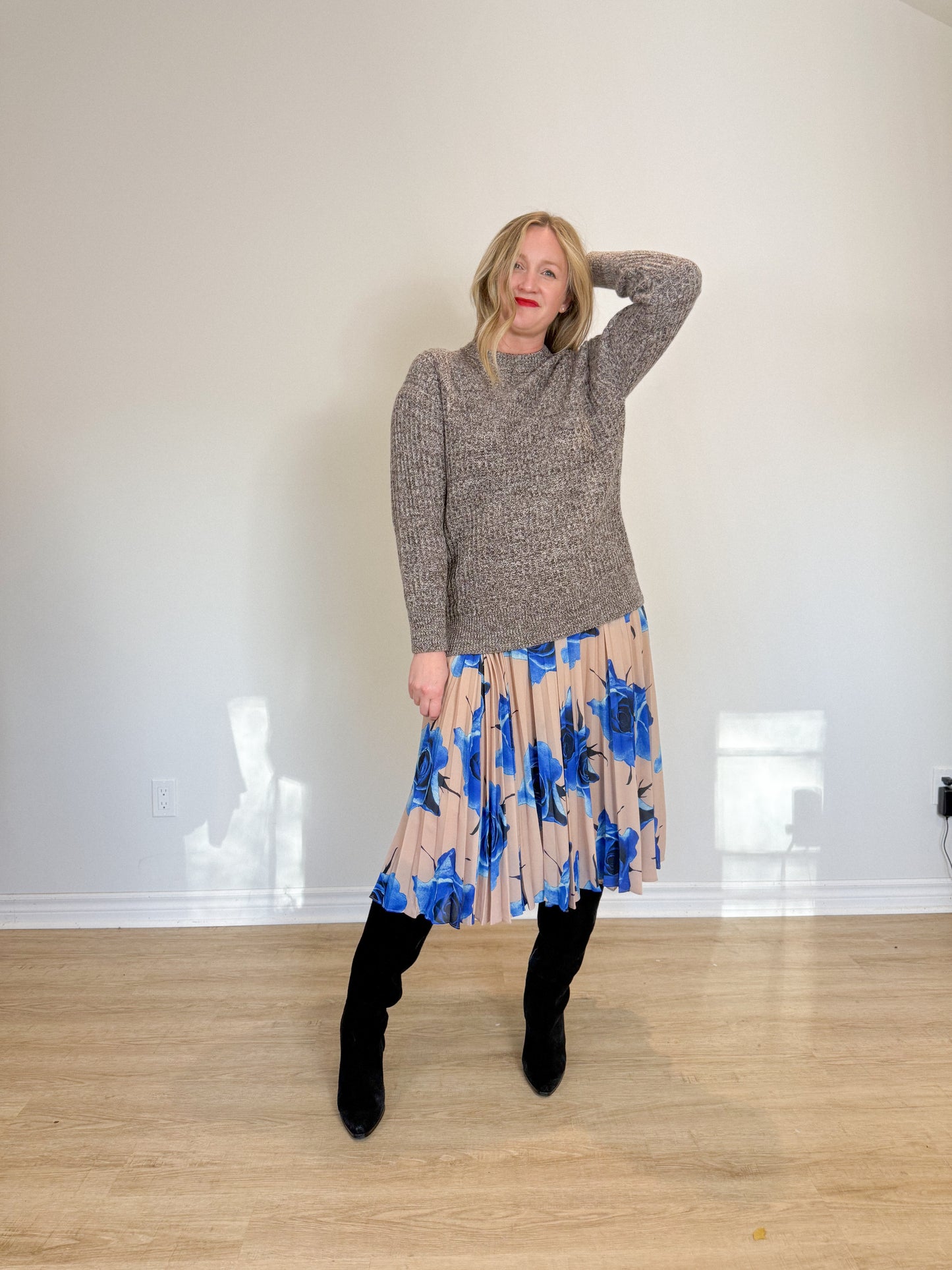 Paul Smith "Pleated Skirt in Blue/Taupe Floral" (Size S)
