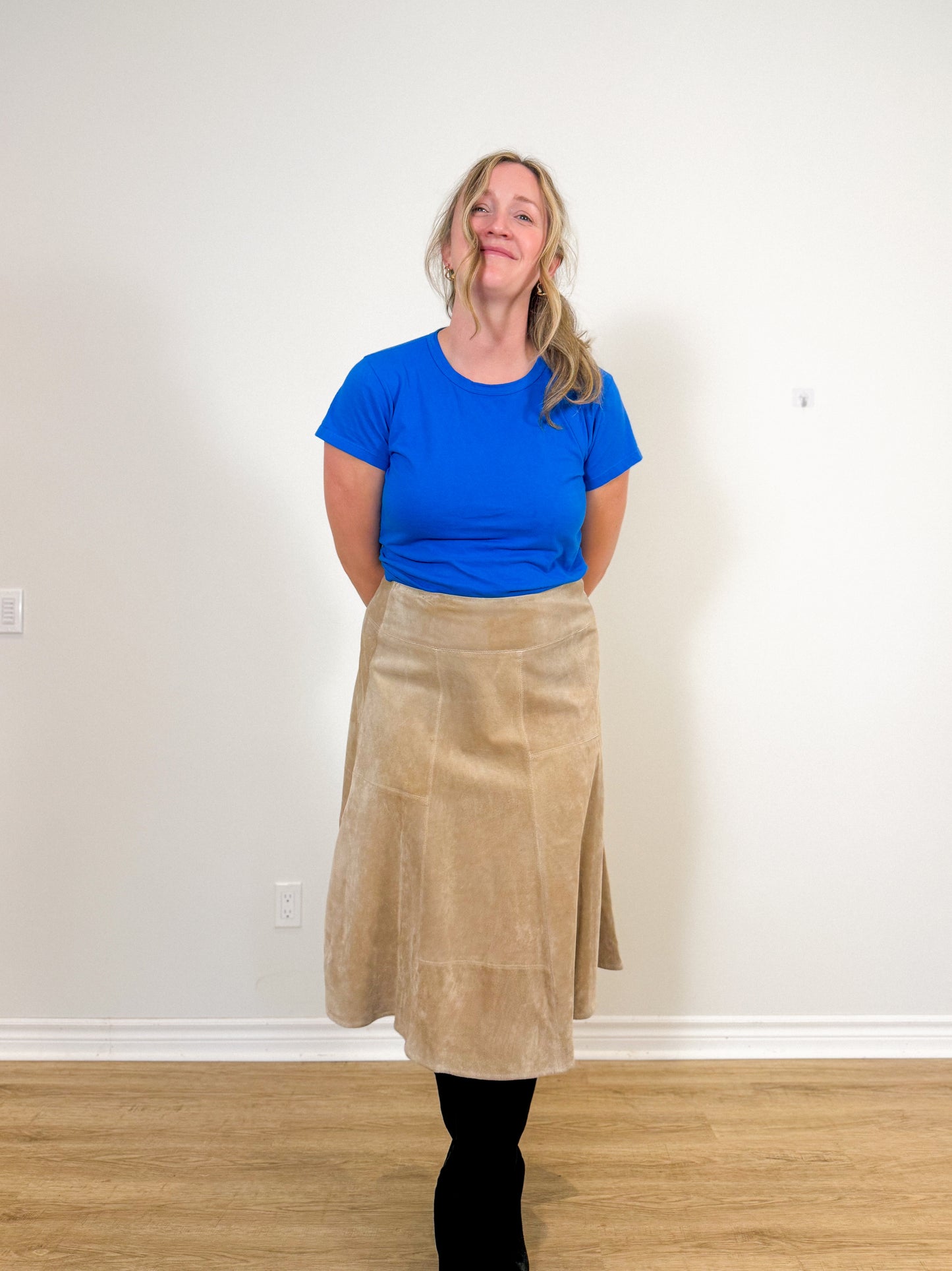Vintage Leather Midi Skirt in Beige SOLD AS IS (Size XL)