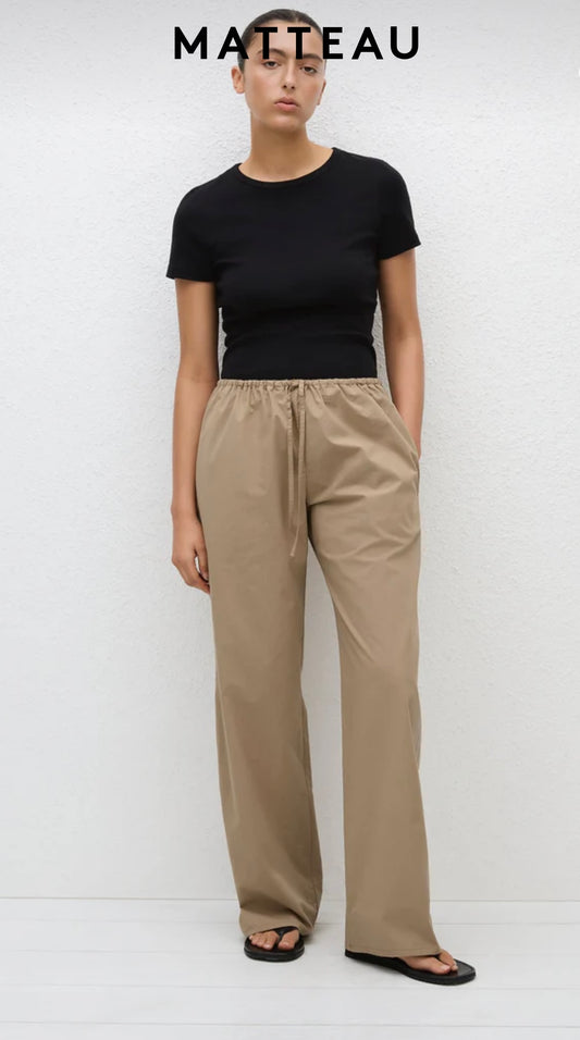 MATTEAU "Drawcord Pant in Light Brown" (Size S/M