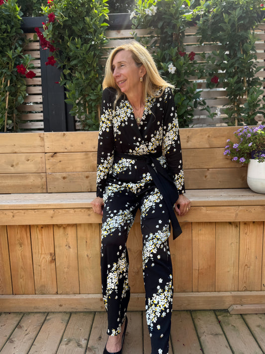 Diane Von Furstenberg Designer Long Sleeve Floral Jumpsuit (Size S)