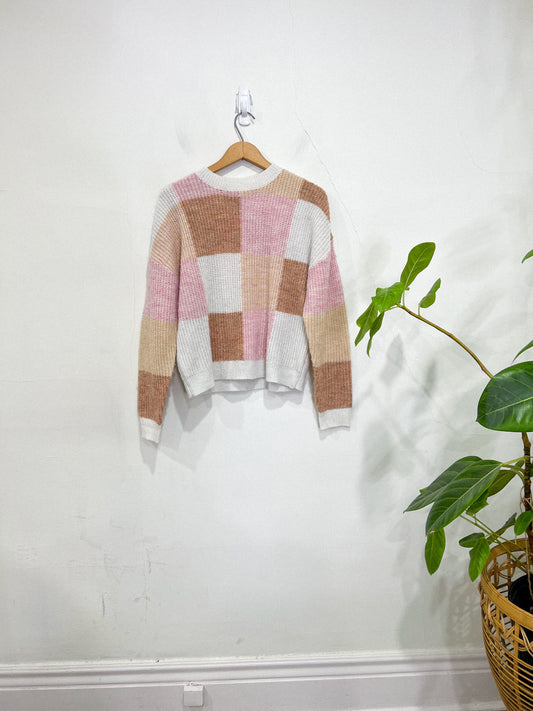 MINKPINK Checkered Sweater in Brown/Pink/White (Size S)