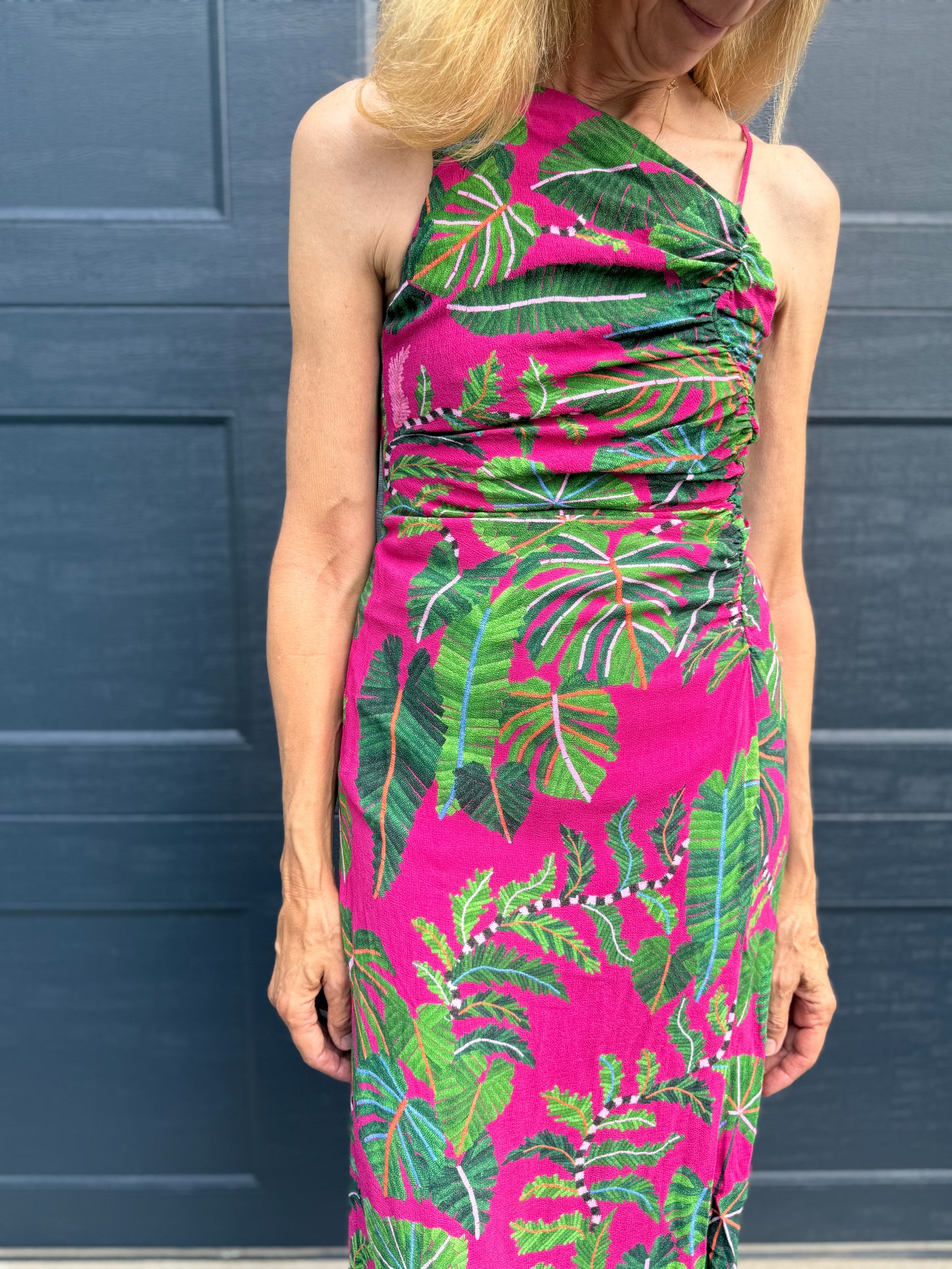 FARM RIO "Leaves Midi Dress in Hot Pink/Green" (Size S)