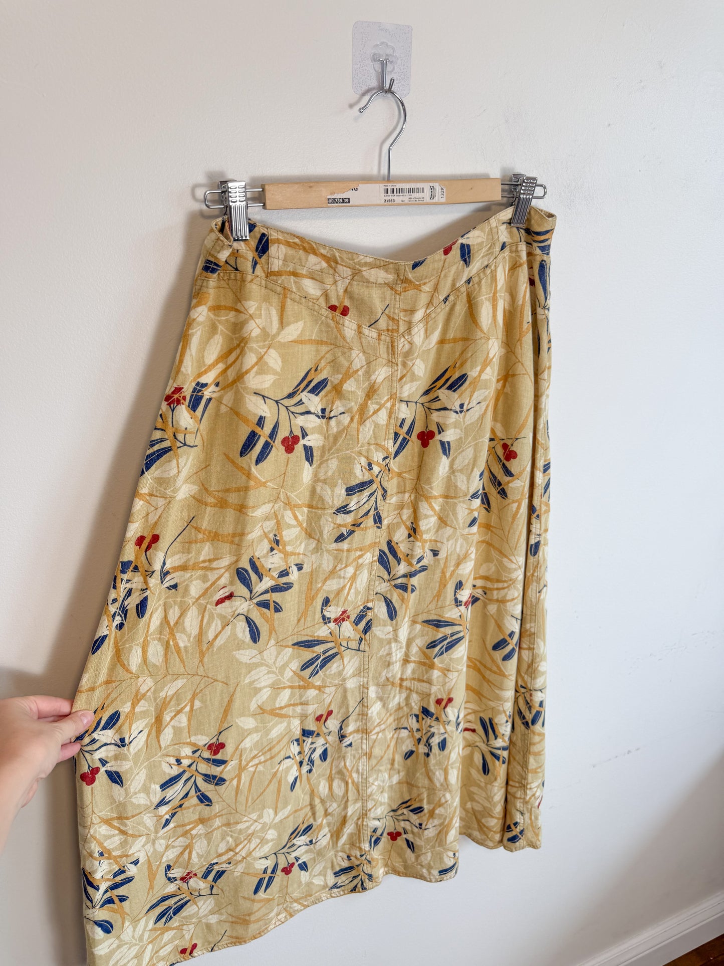Vintage Liz Linen Floral Midi Skirt (Size L)