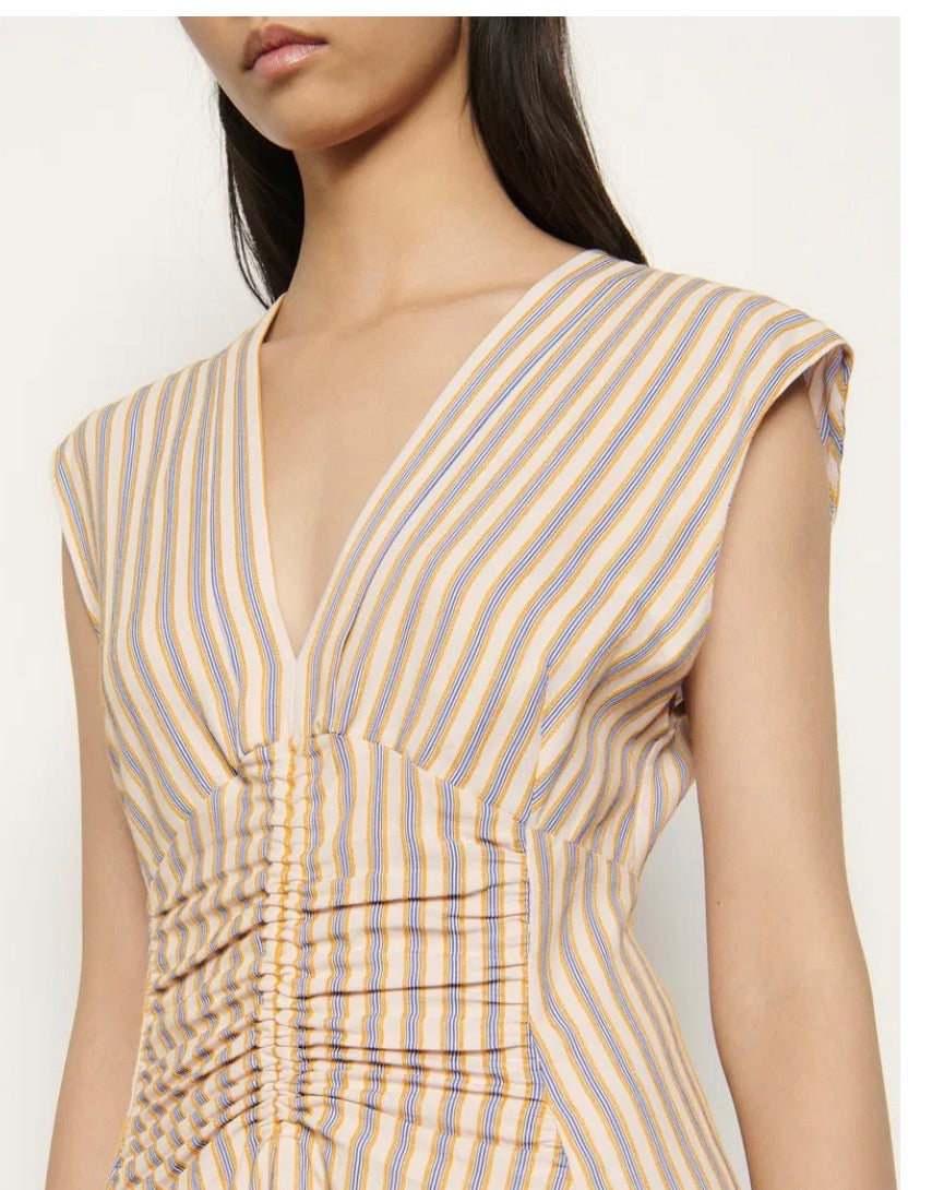 Sandro Striped Midi Dress in Pale Pink , Blue & Mustard (Size S)