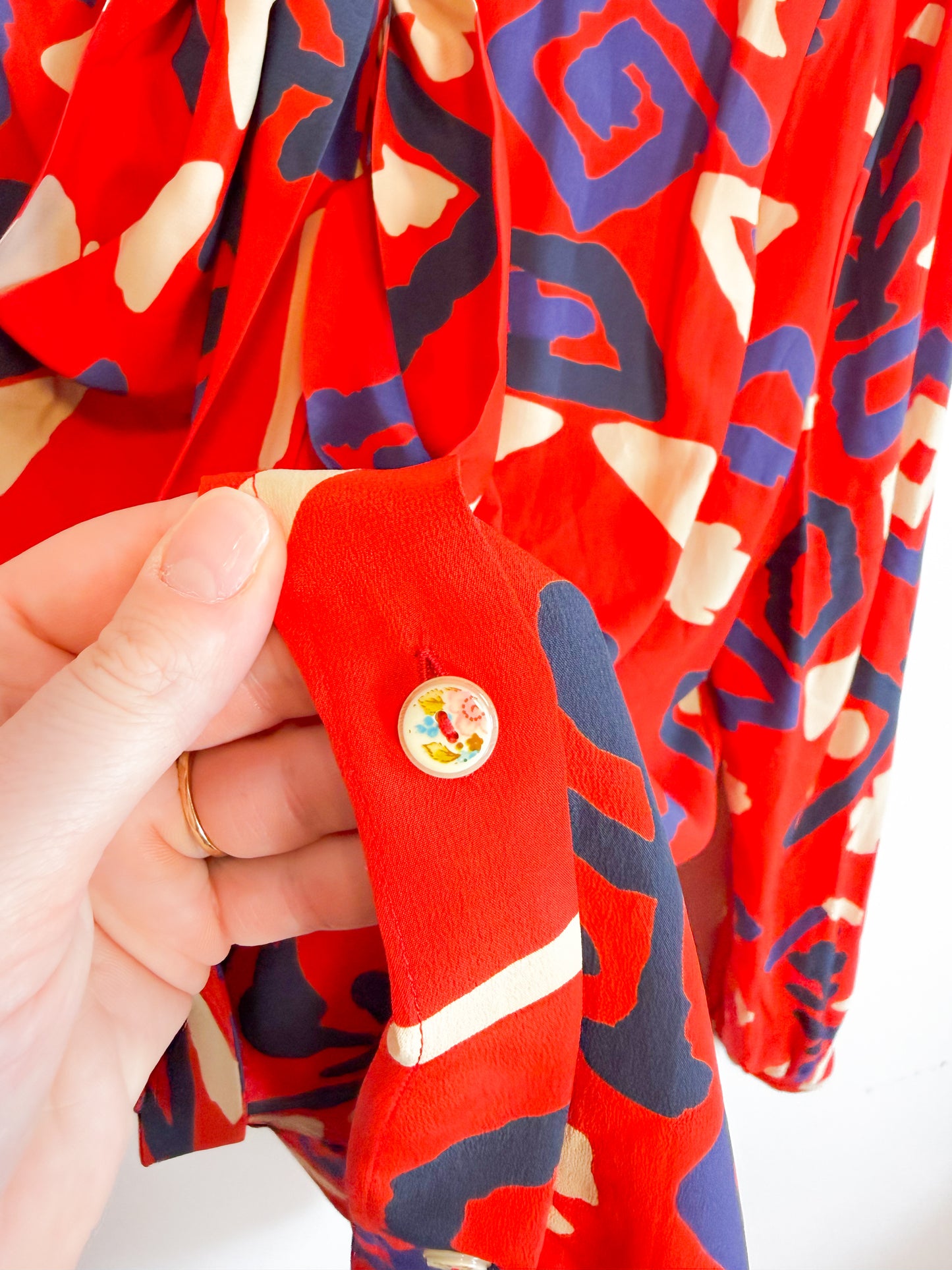 Vintage France Silk Blend Patterned Blouse (Size L/XL)