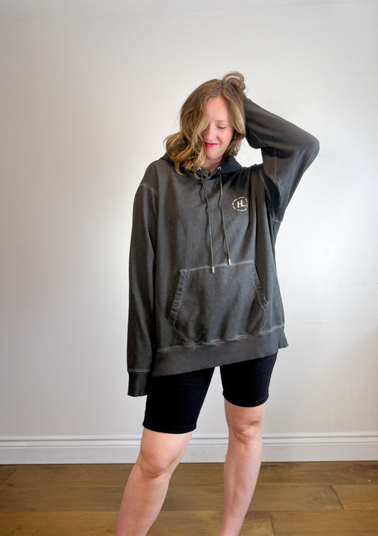 HELMUT LANG Designer Logo Hoodie Sweatshirt in Grey (Size XXL)