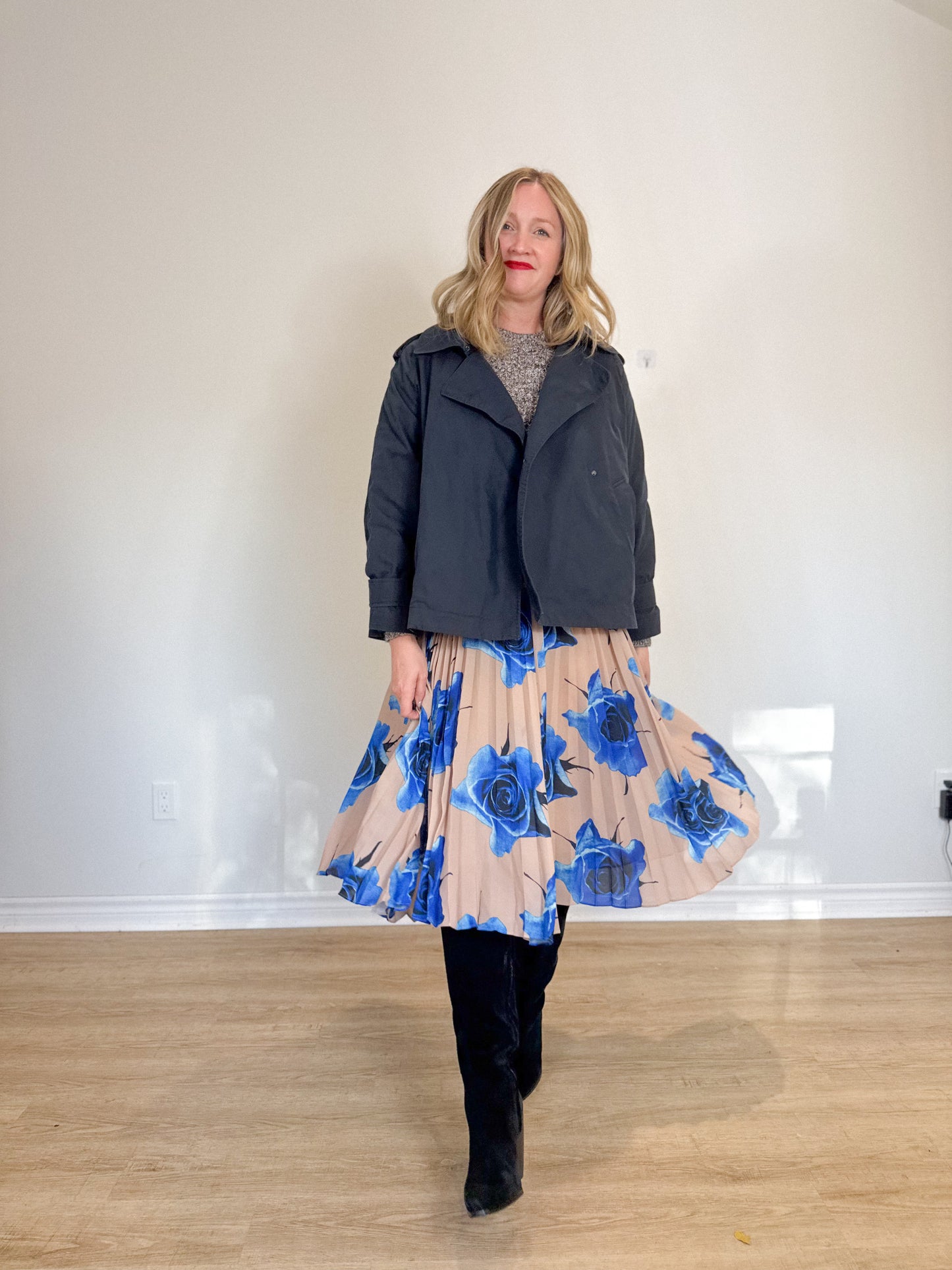 Paul Smith "Pleated Skirt in Blue/Taupe Floral" (Size S)