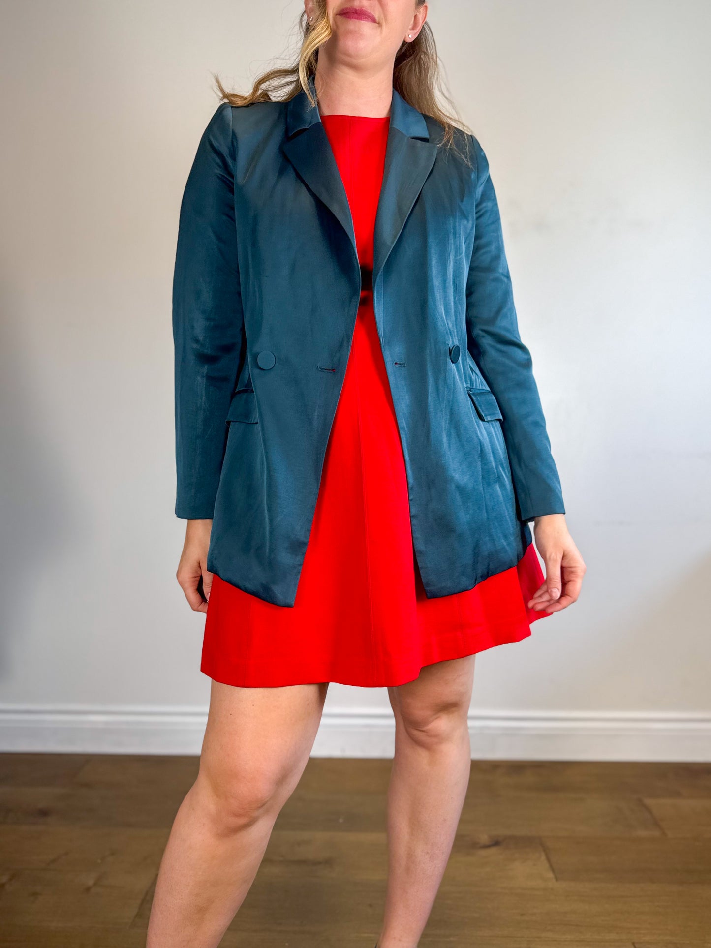 Ever New Satin Blazer in Teal (Size M/L)