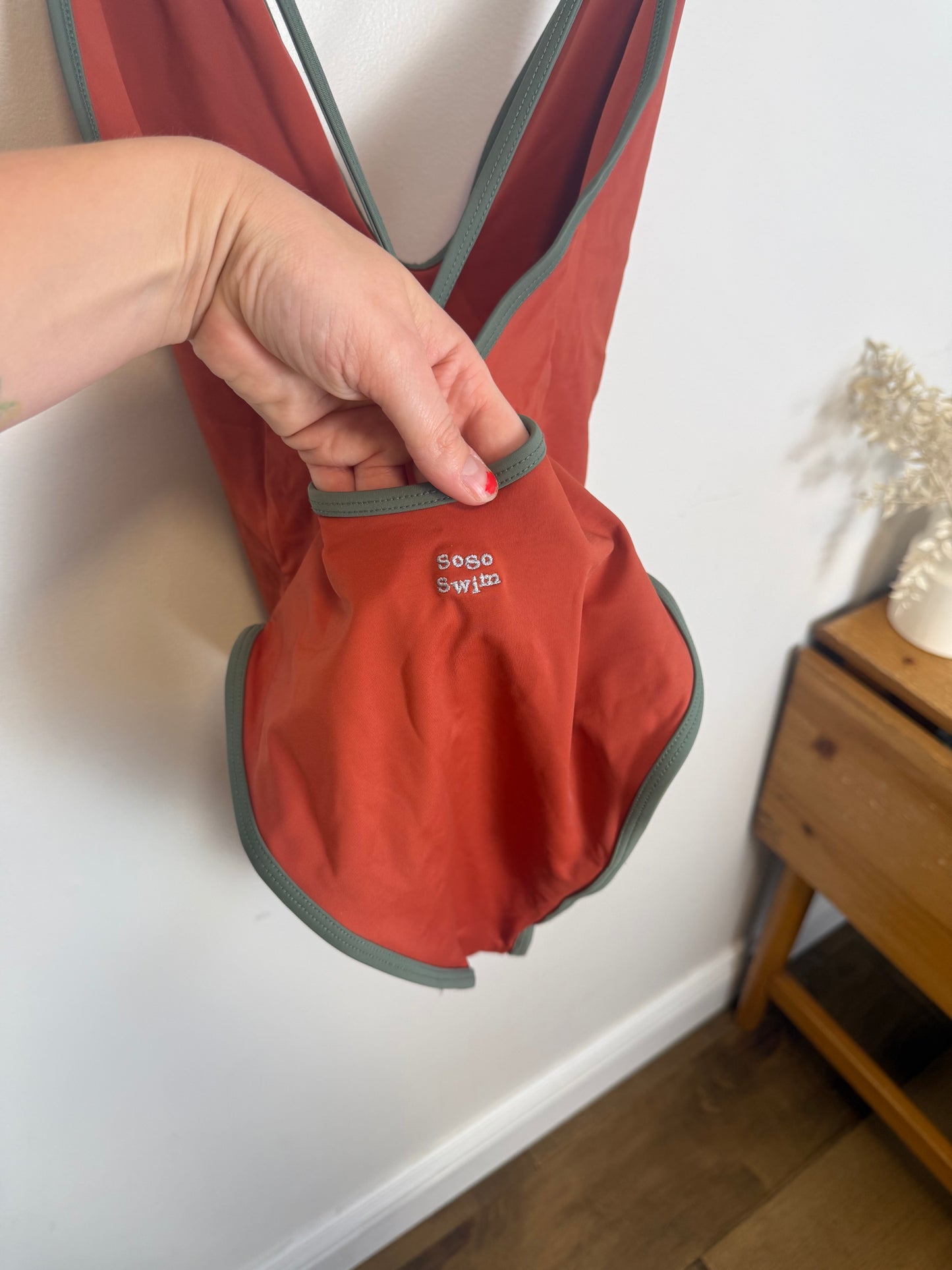 So So Swim Original Cut Swimsuit" in Tangerine (Size M)