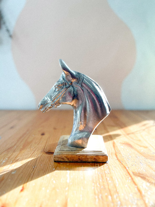 Decorative Horse Head on Wooden Base