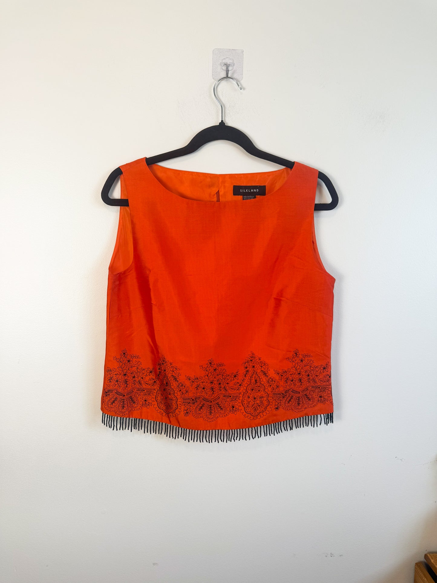 Vintage Silk Beaded Sleeveless Top in Orange (Size M)