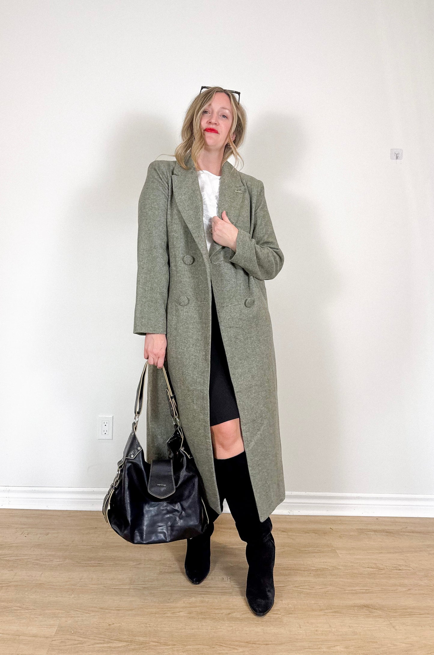 Torn by Ronny Kobo Tyra Peacoat in Moss Green (Size L)