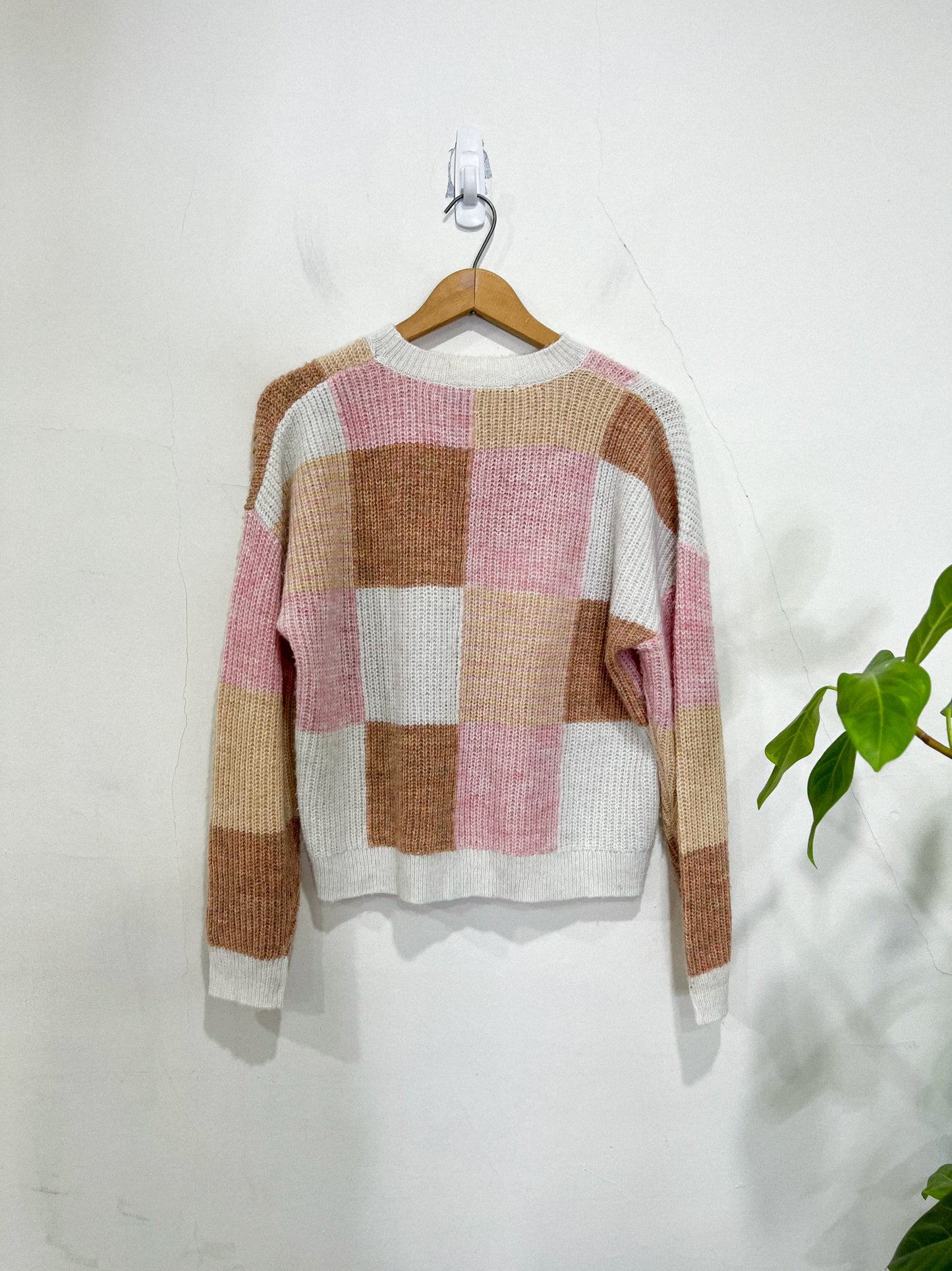 MINKPINK Checkered Sweater in Brown/Pink/White (Size S)