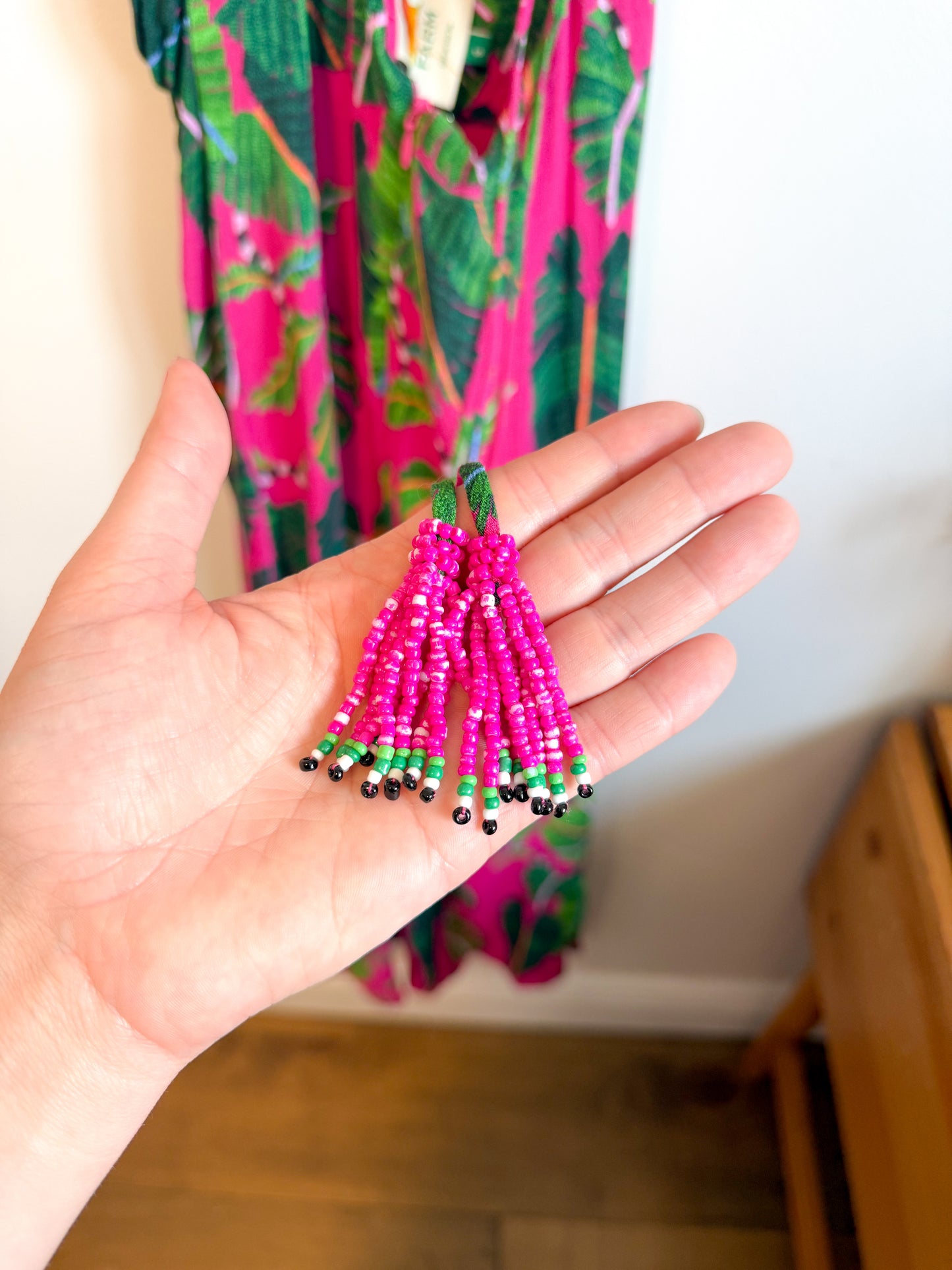 FARM RIO "Leaves Midi Dress in Hot Pink/Green" (Size S)