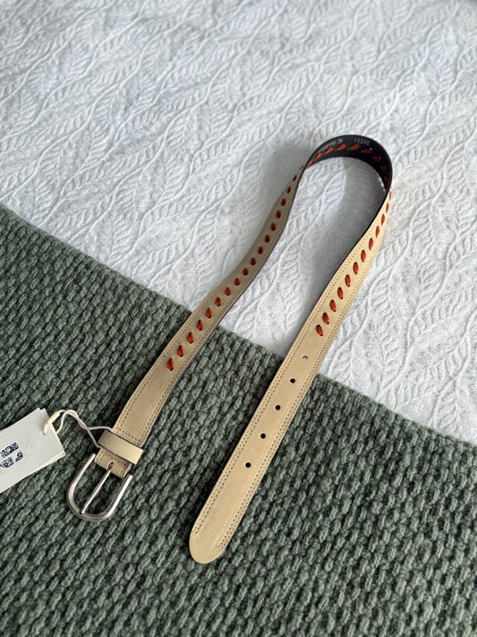 GARCIA Cream/Red Leather Belt NWT (Size M)