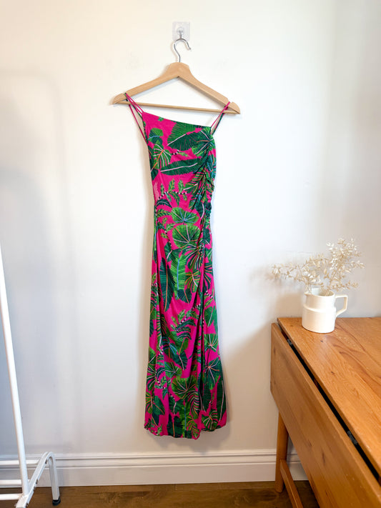 FARM RIO "Leaves Midi Dress in Hot Pink/Green" (Size S)