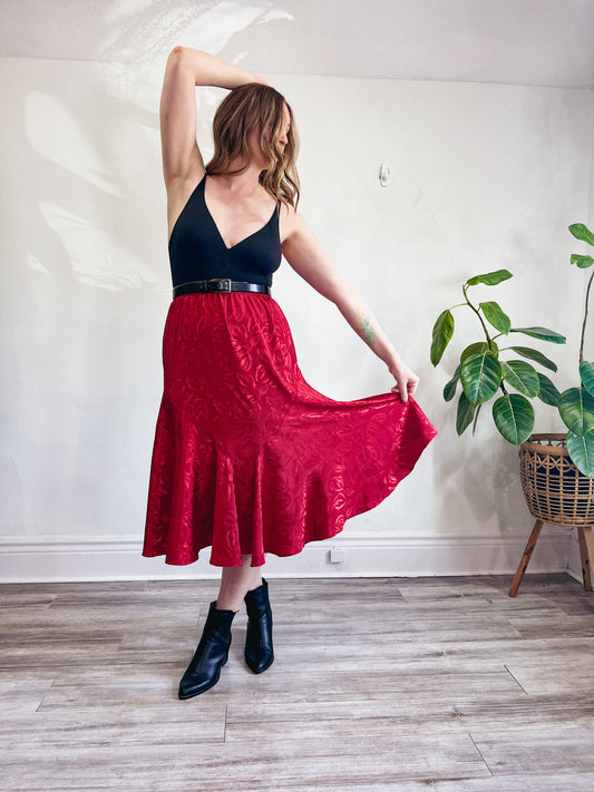 Vintage Red Midi Skirt (Size L)