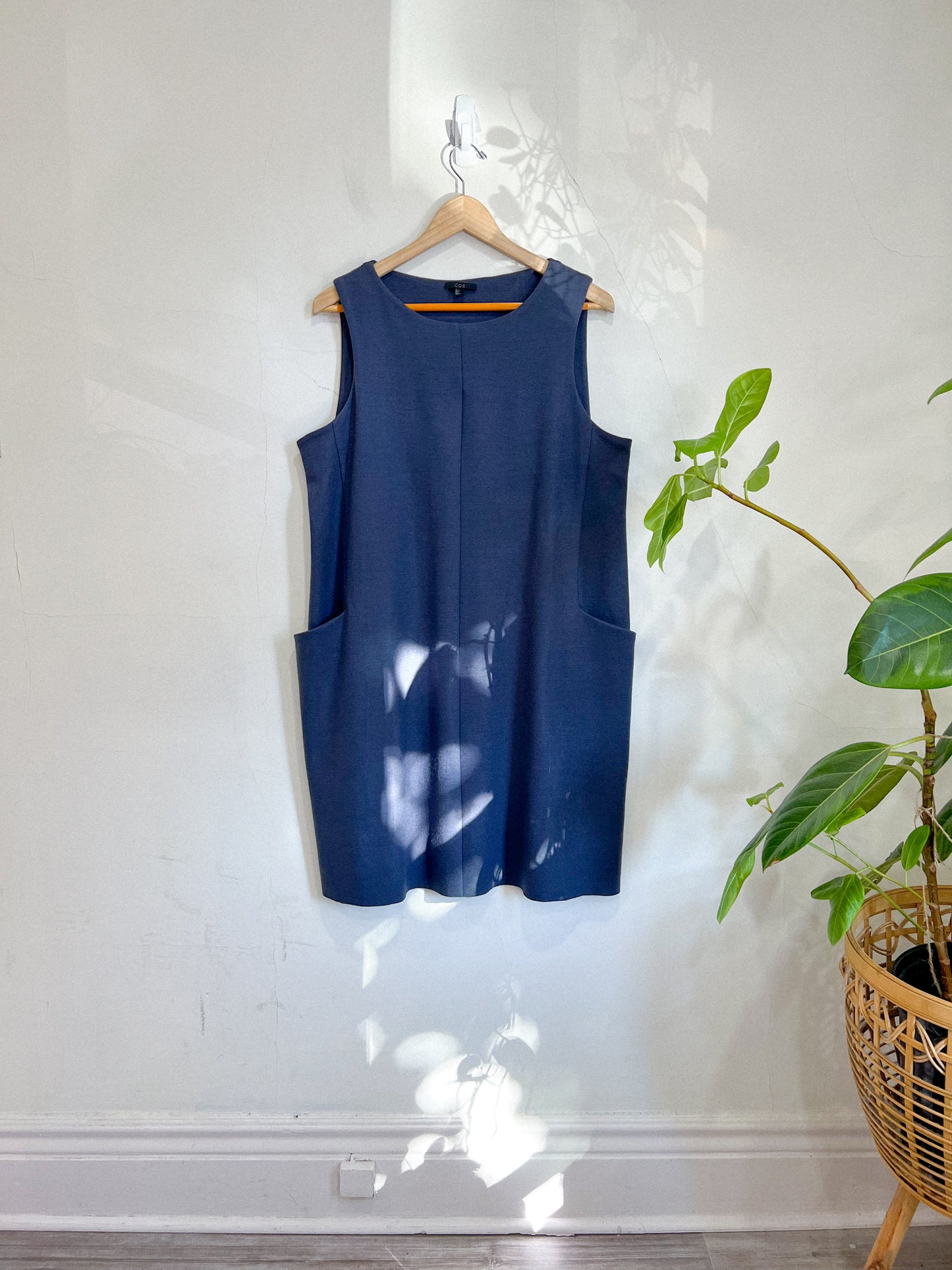 COS Wool Blend Shift Dress with Pockets in Slate Blue (Size L)