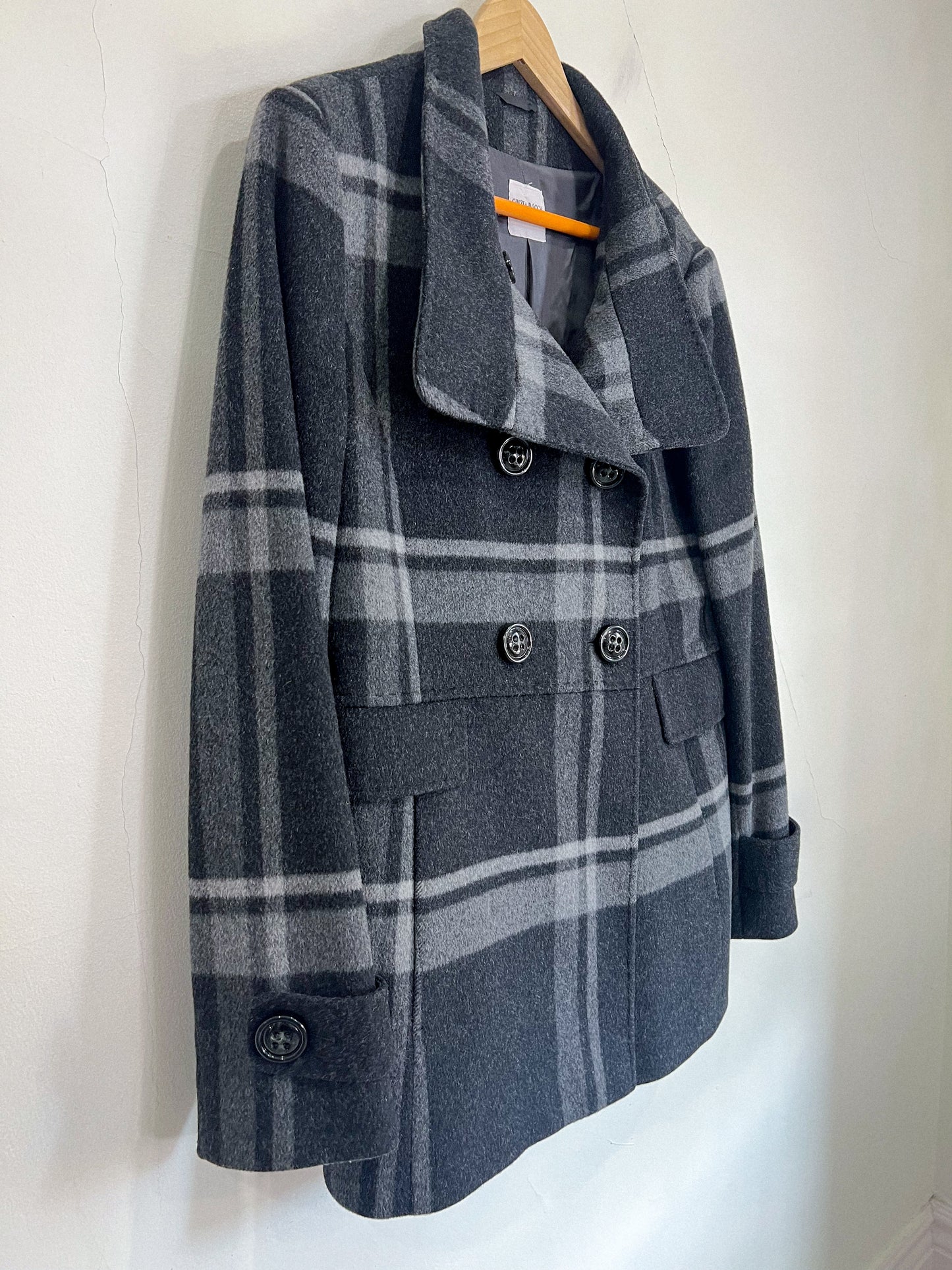 CINZIA ROCCA due Wool & Cashmere Coat in Charcoal Plaid (Size 12)