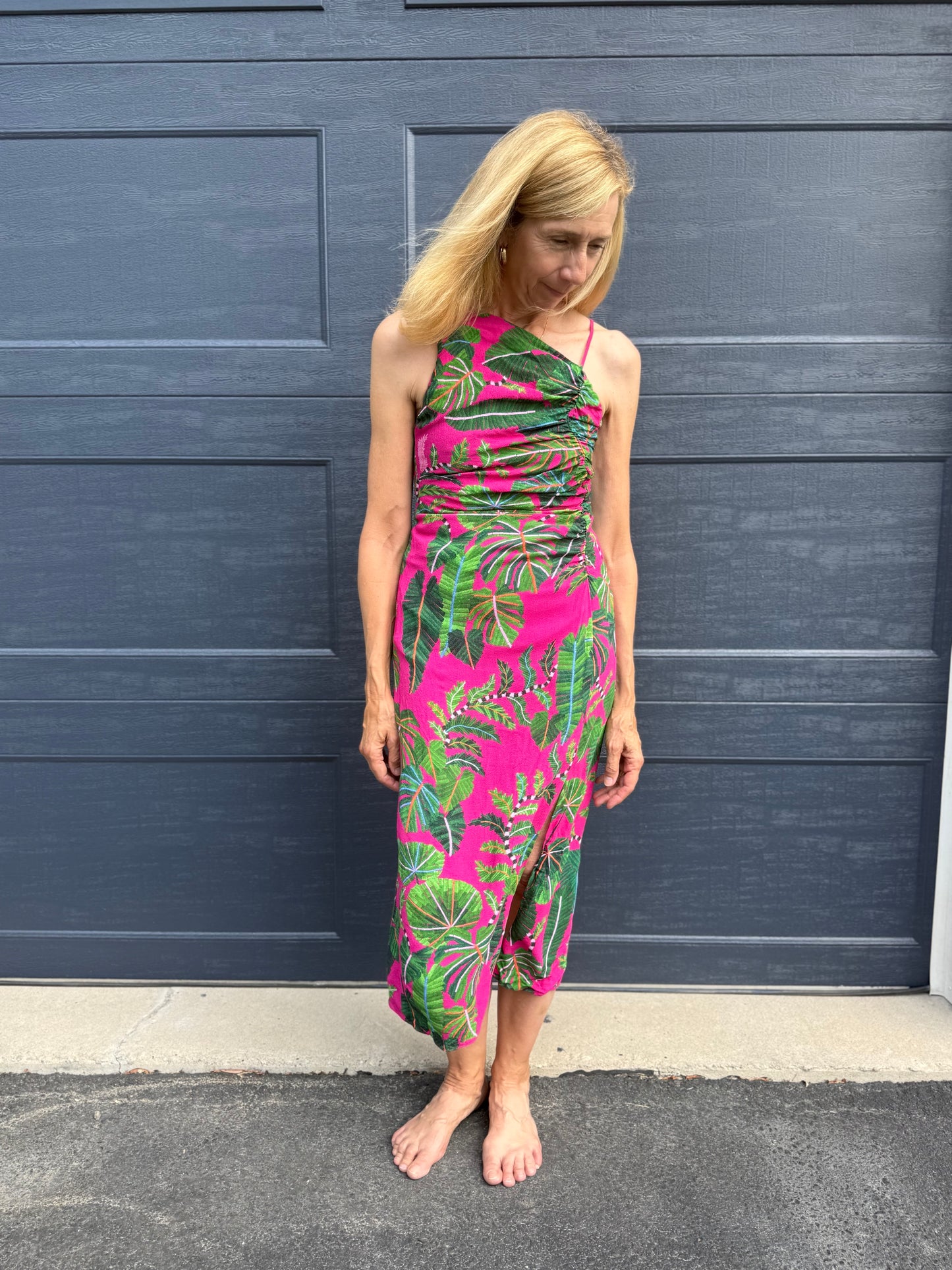 FARM RIO "Leaves Midi Dress in Hot Pink/Green" (Size S)