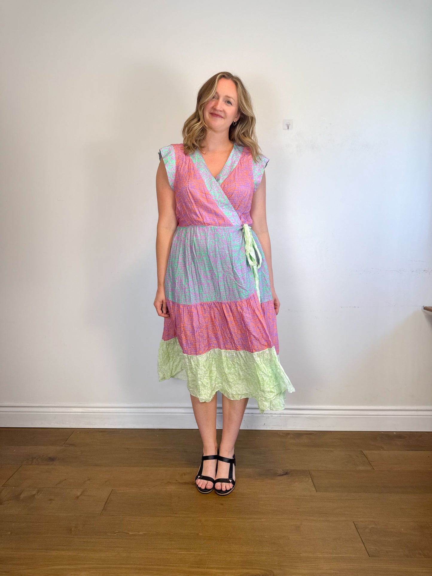 Tanya Taylor "Jazzie Multi-Colour Pastel Wrap Dress" (Size L/XL)