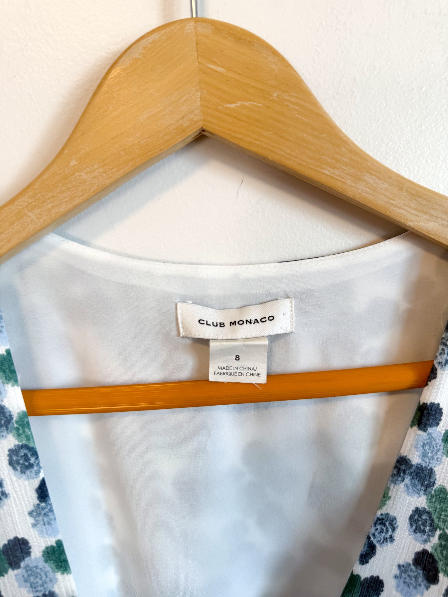 Club Monaco Wrap Dress in White/Blue/Green Print (Size M)