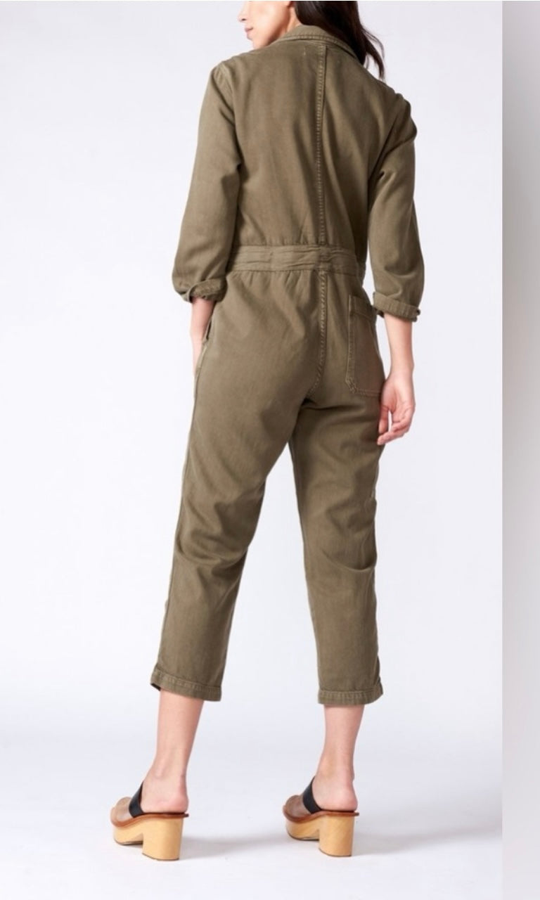 AMO "Tie Waist Utility Jumpsuit in Green" (Size XS/S)