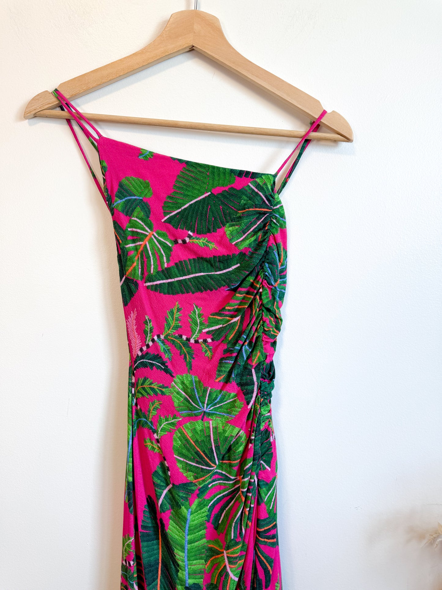 FARM RIO "Leaves Midi Dress in Hot Pink/Green" (Size S)