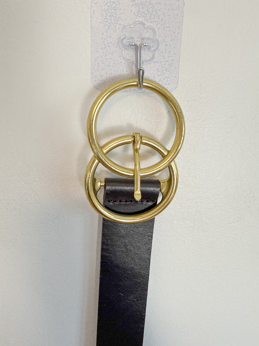 Black Leather Belt with Double Circle Buckle (Size M/L)
