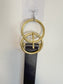 Black Leather Belt with Double Circle Buckle (Size M/L)
