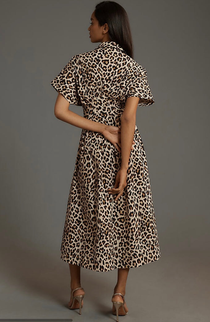 Anthropologie "The Tobie Leopard Print Midi Shirt Dress by Exquise" (Size S)