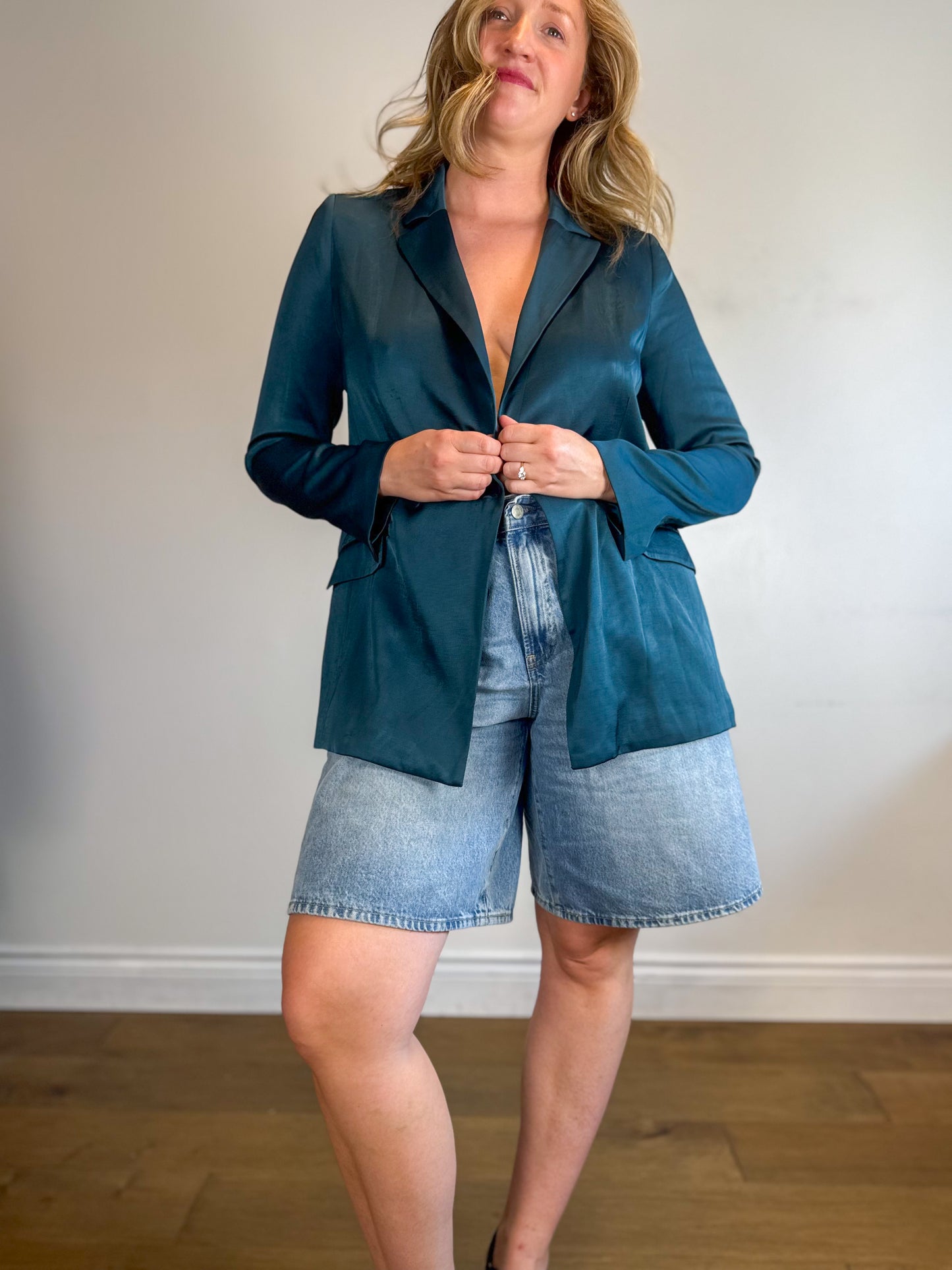 Ever New Satin Blazer in Teal (Size M/L)