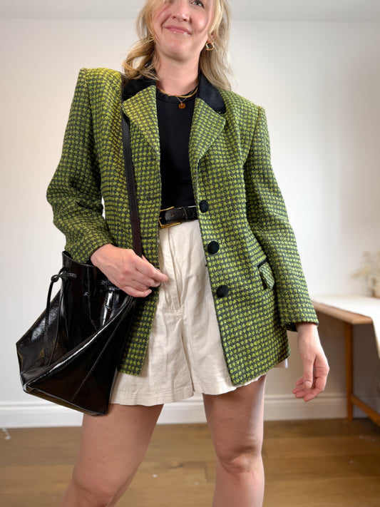 Vintage Green Tweed Skirt Suit (Size L)