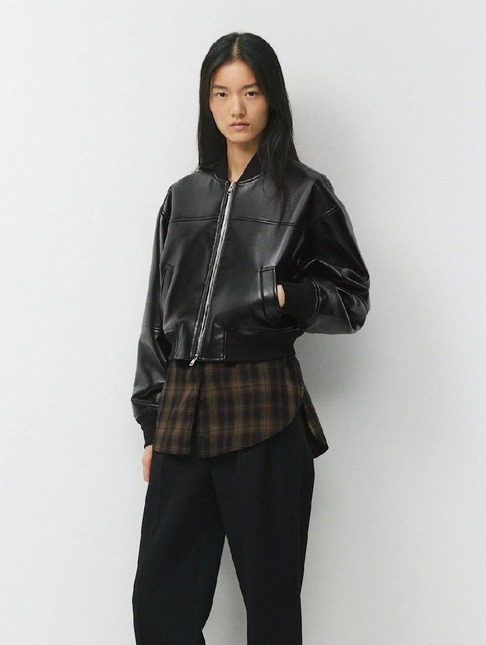 Babaton "Synergy Bomber - UnReal Leather in Black" (Size S)