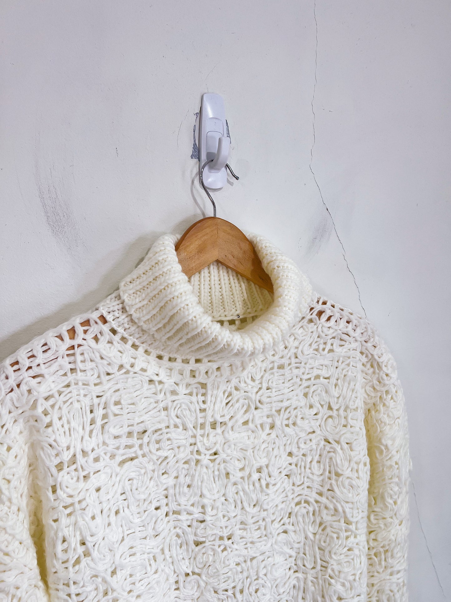 Alpha Studio Crochet Woven Turtleneck Sweater in Cream  SOLD AS IS (Size S)