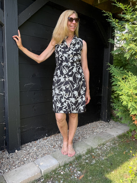 Vintage Silk Sleeveless Mini Dress in Bamboo Print (Size M)