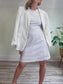 Vintage White Linen Dress with Floral Embroidery (Size M/L)