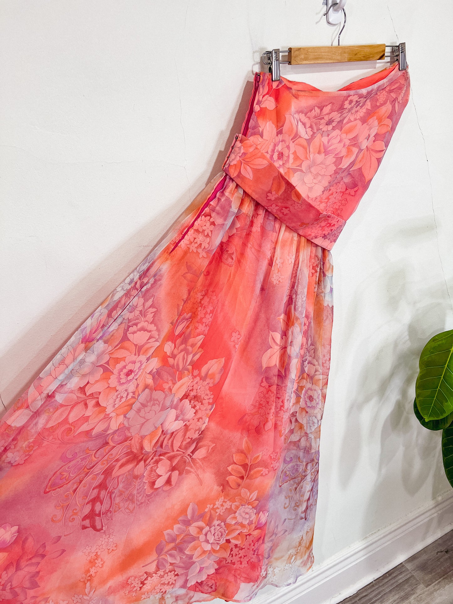 Vintage One Shoulder Pink Floral Paris Dress (Size S)