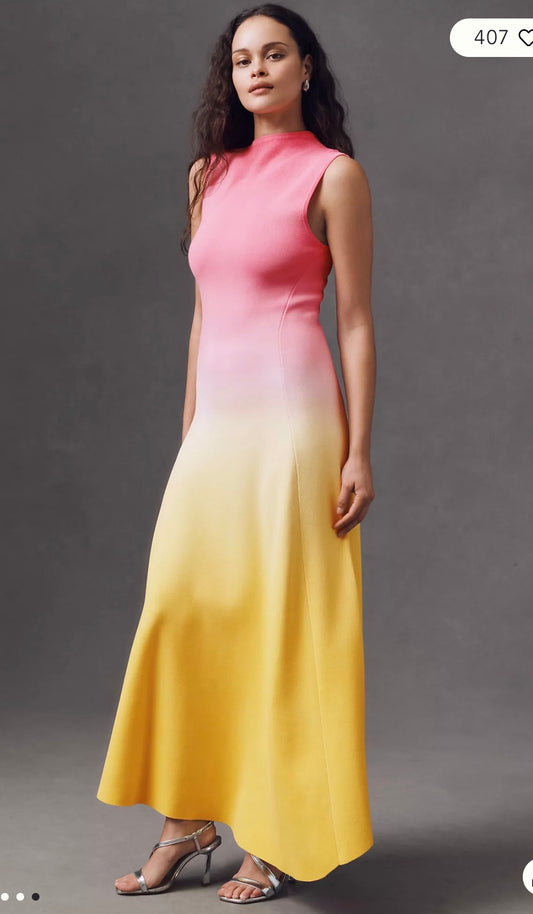 Anthropologie Acler "Asymmetric High Neck Ombre Midi Dress" NWT (Size L/XL)
