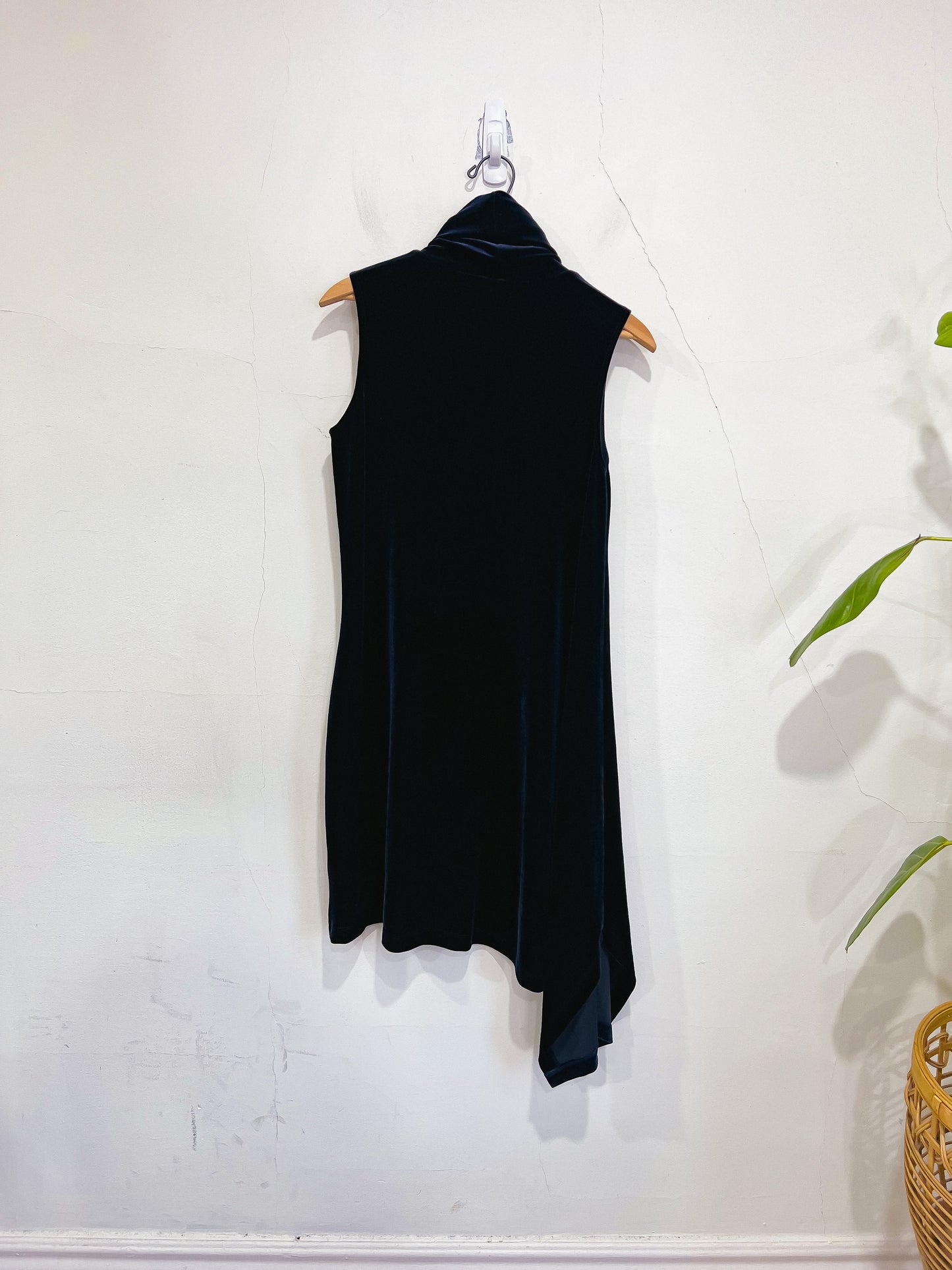 Ninety Eight Asymmetrical Velvet Turtleneck Mini Dress in Navy (Size S/M)