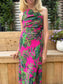 FARM RIO "Leaves Midi Dress in Hot Pink/Green" (Size S)