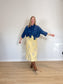 Vintage REVERSIBLE Floral & Paisley Midi Skirt in Yellow (Size L)