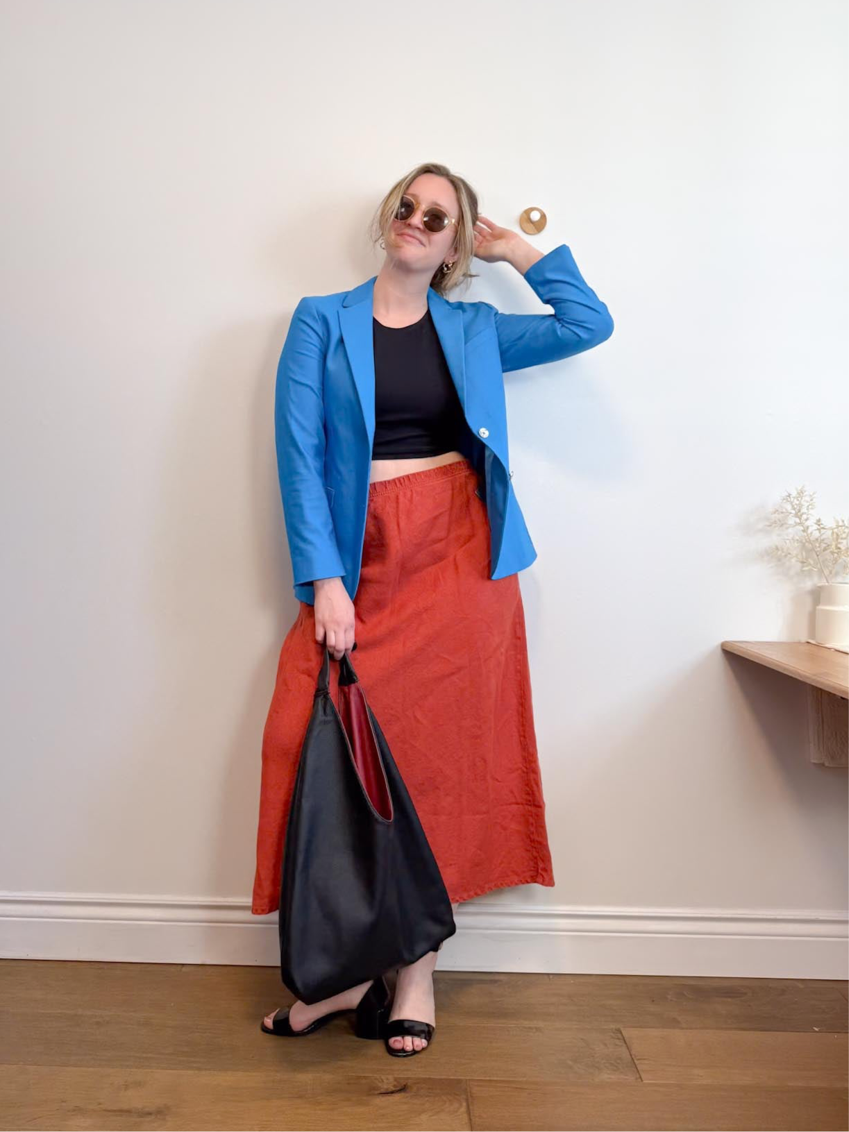 Two Star Dog Linen Midi Skirt in Terracotta (Size L)