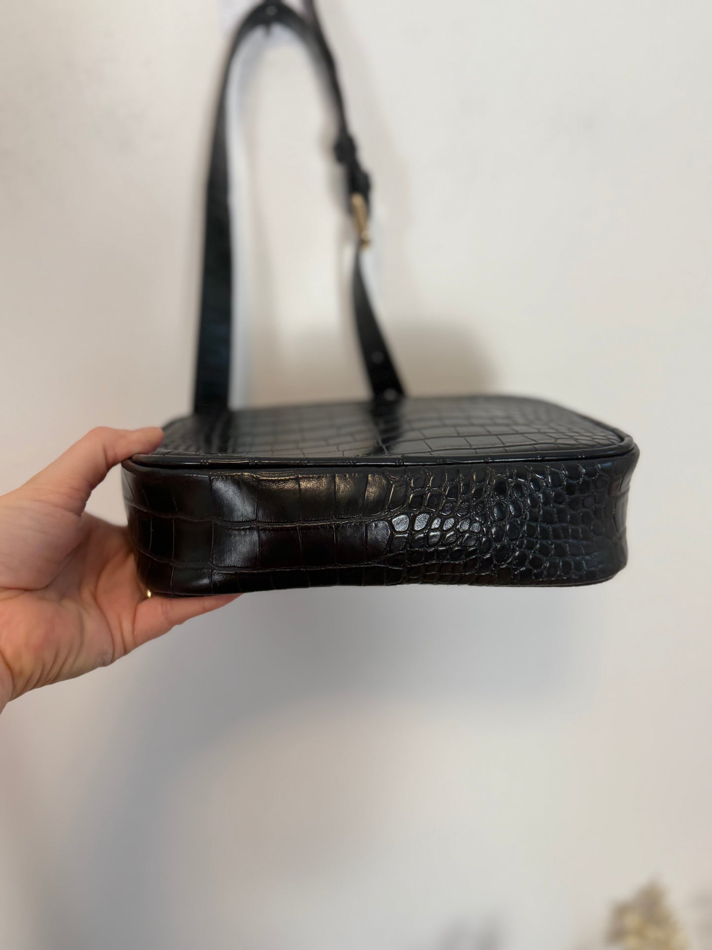 ELA x Sasha Exeter Vegan Crossbody Bag in Black Croc