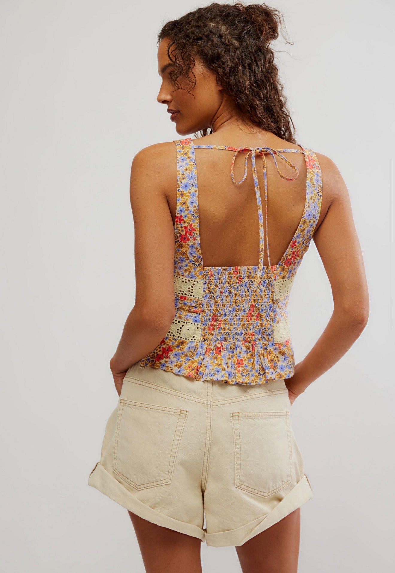 Free People "Kiana Lace Floral Printed Tank Top"  (Size L)