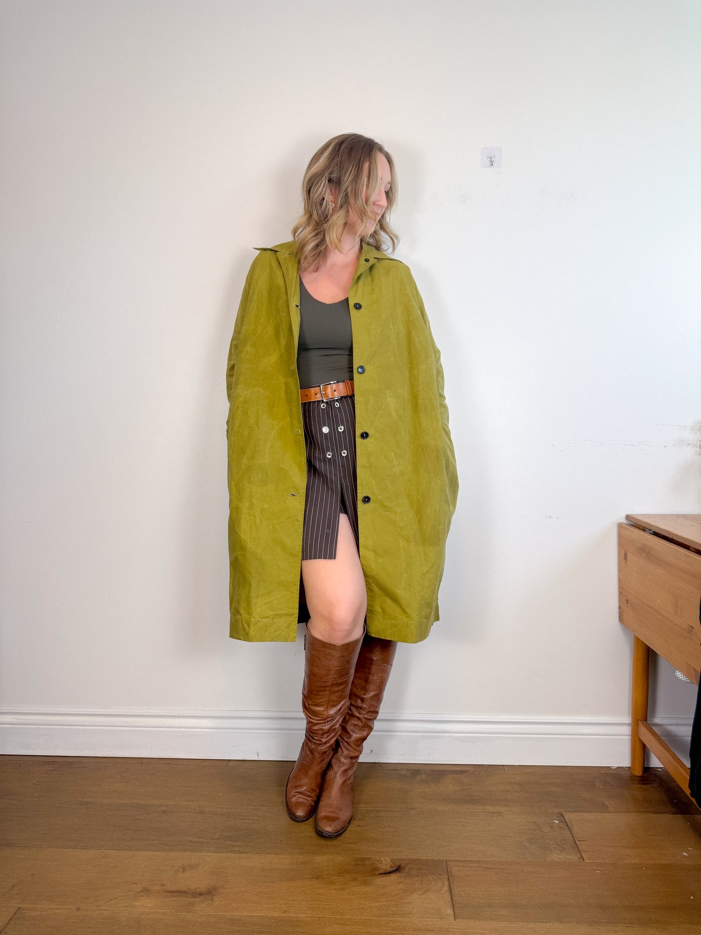 Cawley Studio Designer Canvas Trench Coat in Green (Size S-L)